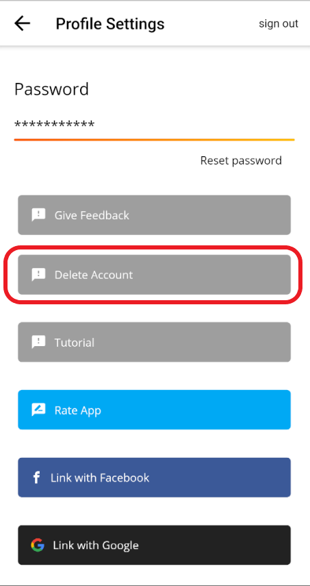 Delete data button